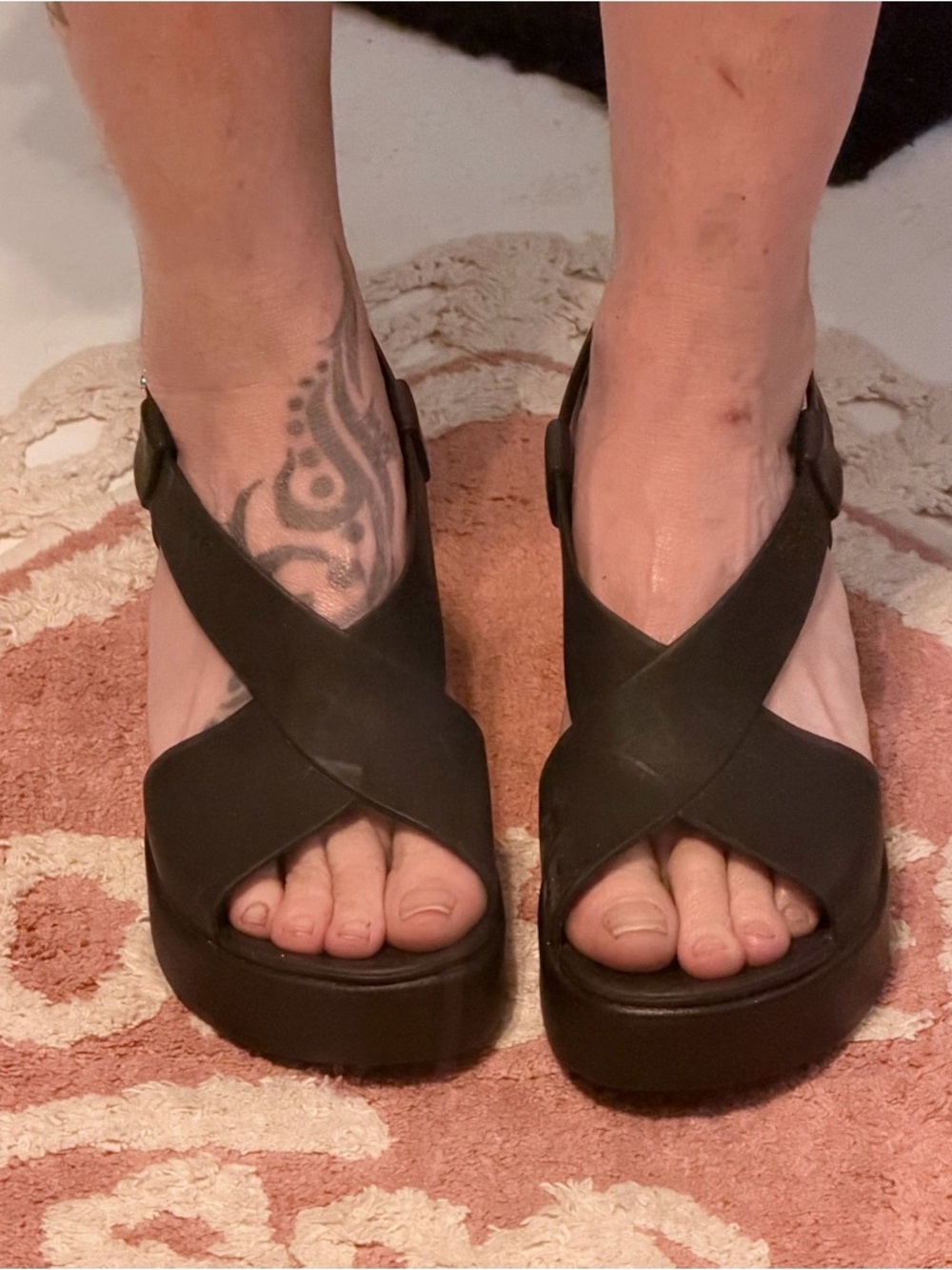Crocs LifeRide Women's Black Crisscross Platform Sandals with Adjustable Buckle
